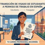 Joven profesional sonriendo en España sosteniendo su autorización de residencia y trabajo tras modificar su visado de estudiante